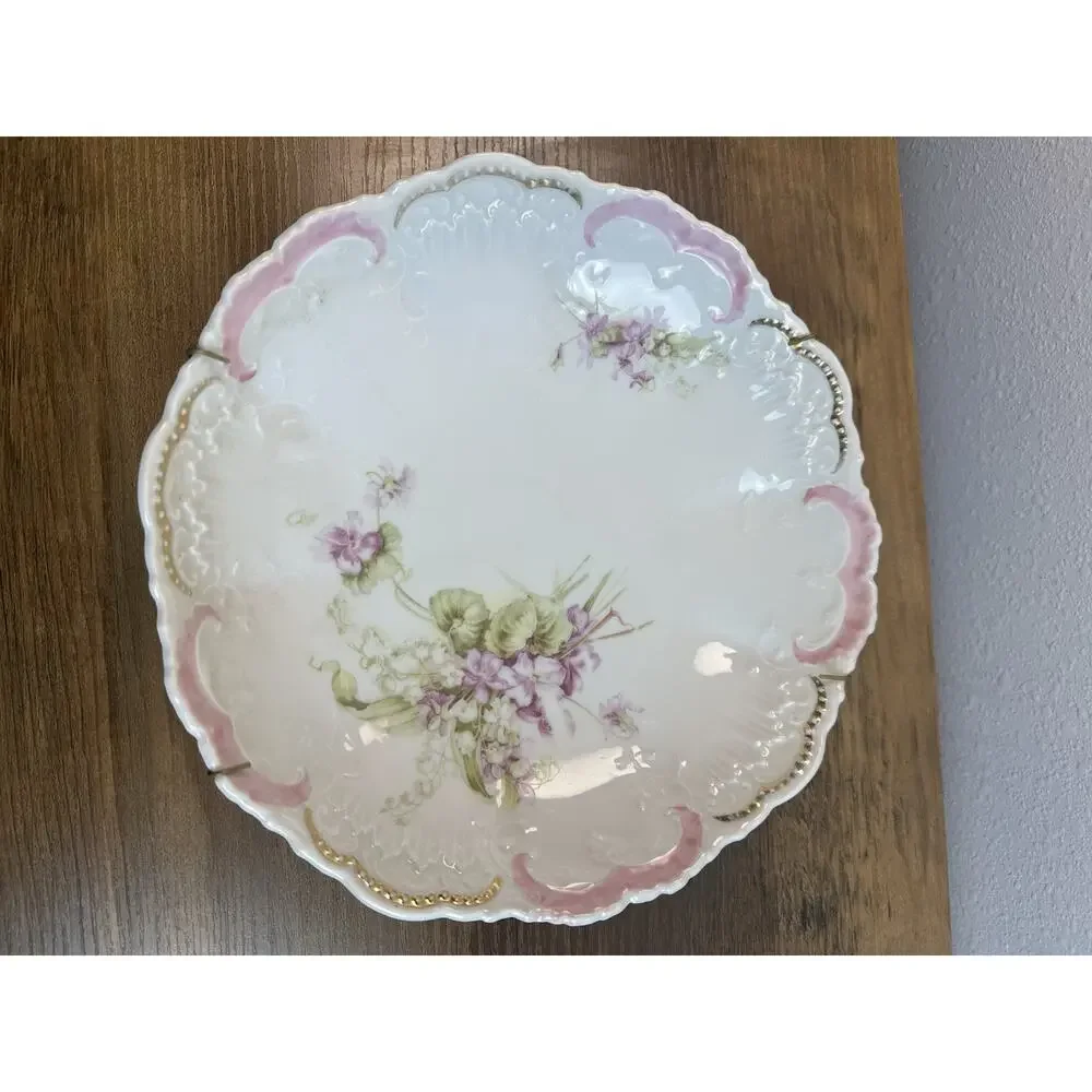 Antique Burley & Company Chicago Porcelain Reticulated Floral Bowl Gold Rim
